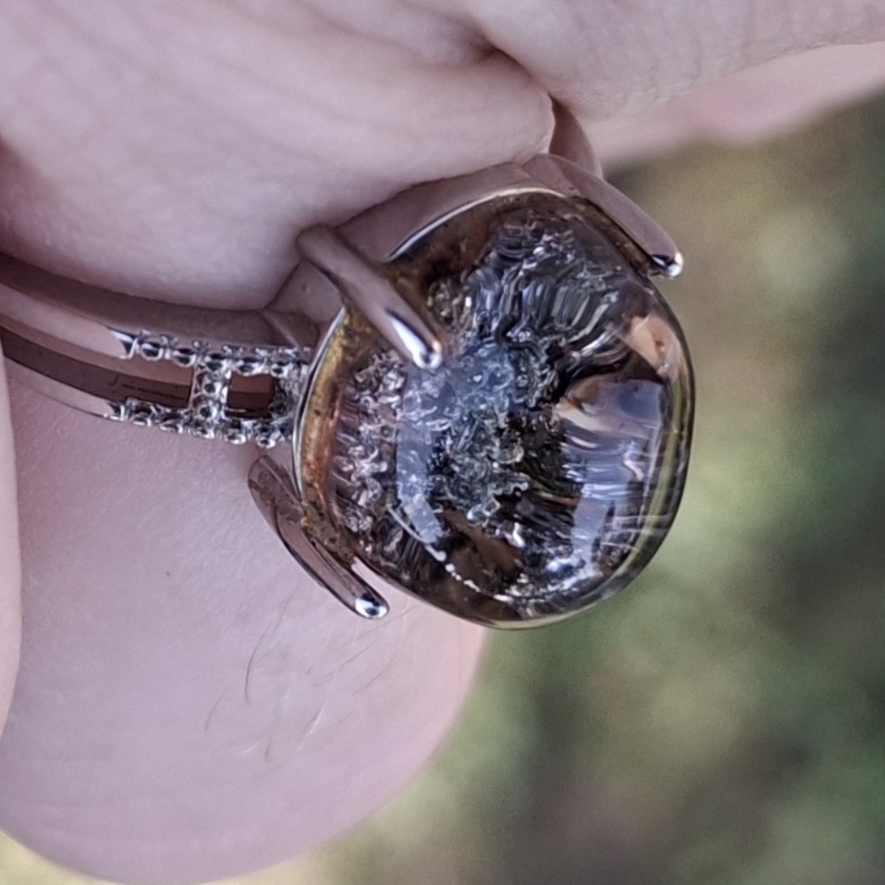 New Phantom Quartz Lodolite Adjustable 925 Silver Ring.